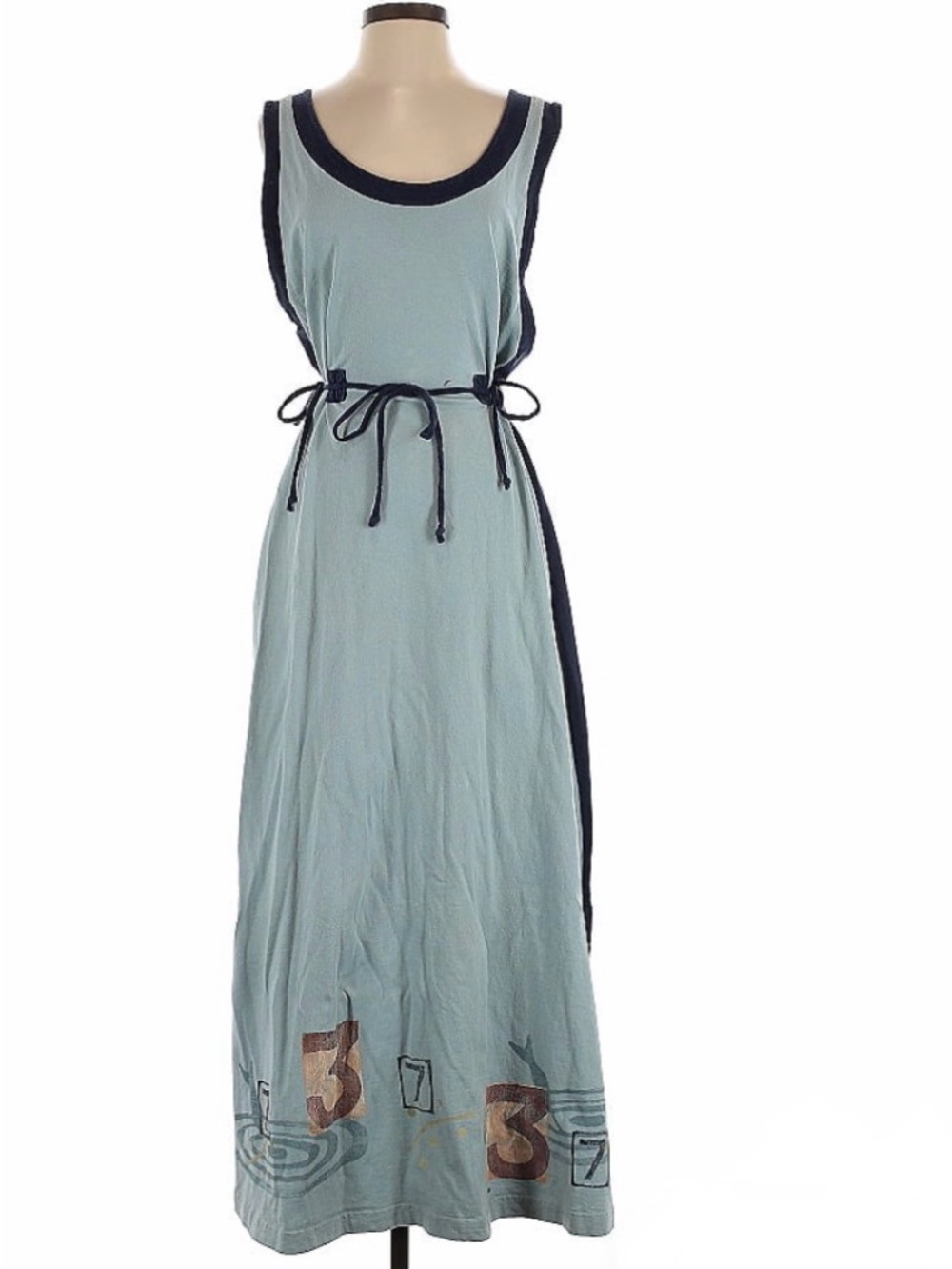 Blue Fish Hand Painted Maxi Dress organic cotton rare Art to wear 1998